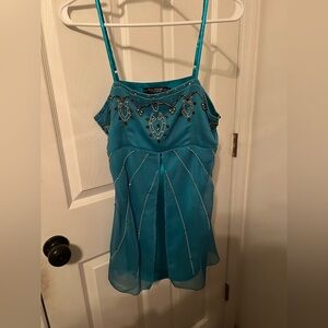 Vintage Y2K Rampage Tank Womens Medium M Turquoise Sequin Y2K Adjustable Strap